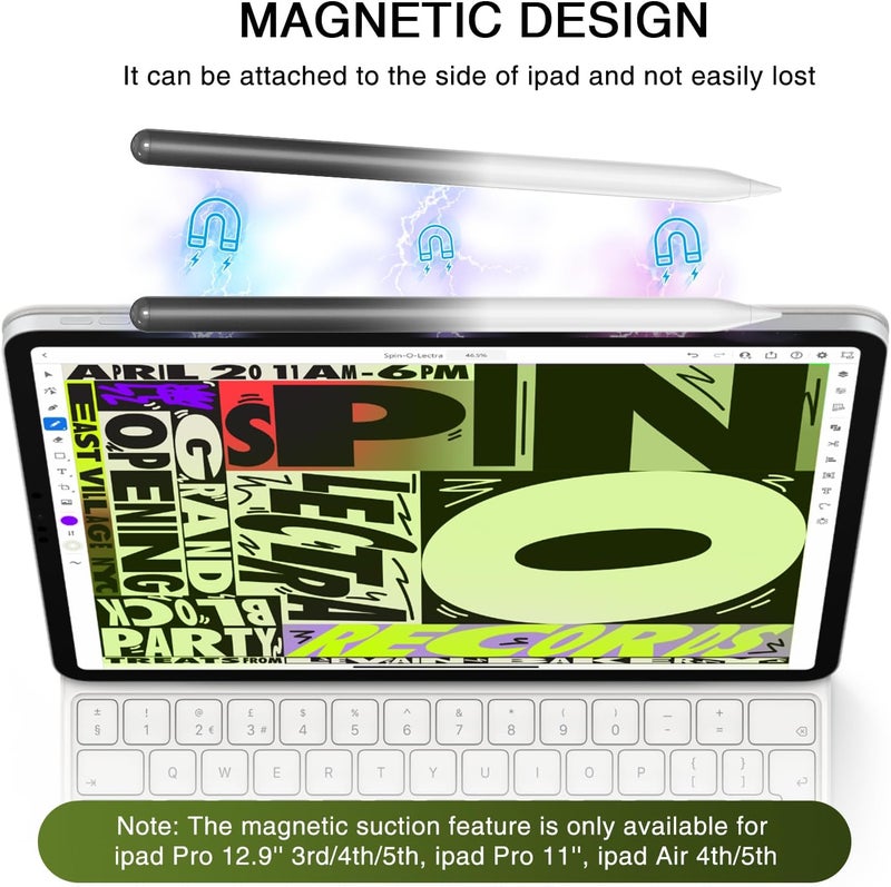 HATOKU Pen for iPad 2018-2025, 15 Mins Fast Charging Pencil 1st Generation with Tilt & Palm Rejection for iPad Air 3/4/5/M2/M3, iPad Mini 5/6/7, iPad 6/7/8/9/10/11, iPad Pro 11/12.9/M4/M5(Black White) - Image 4